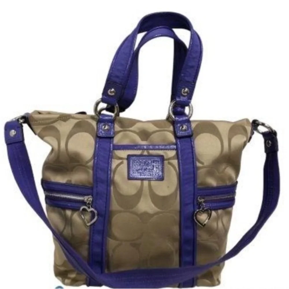💜Certified Authentic💜 Coach Poppy Daisy Signature Tote Purple / Khaki EUC